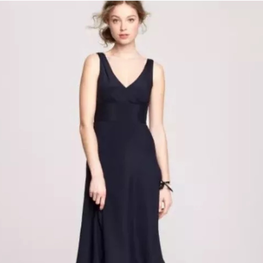 J. Crew 100% Silk Navy Blue Empire Waist Maxi
